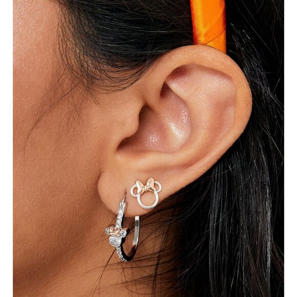 Disney Minnie Mouse Stud Earrings Two Tone Minnie Silhouette Open Silhouette - Picture 2 of 6